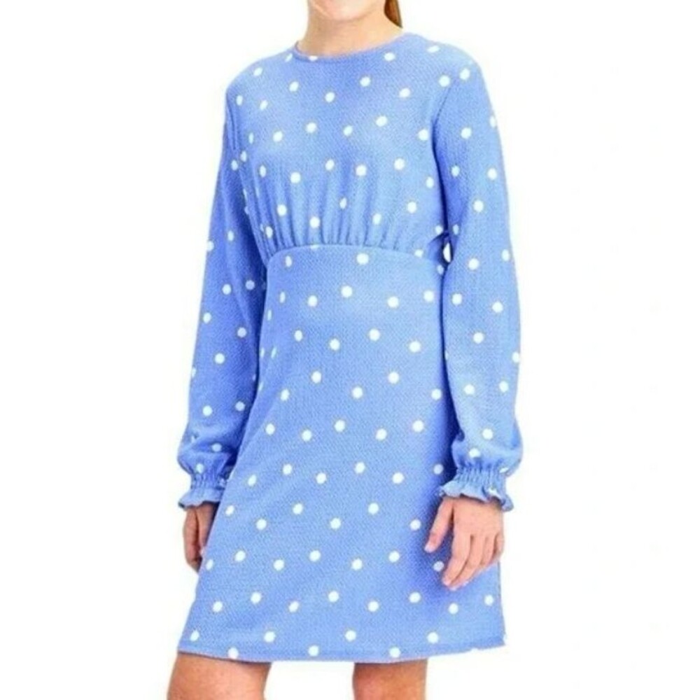 Art Class Girls Blue White Polka Dot Long Sleeve Dress Large ( 10 / 12 )